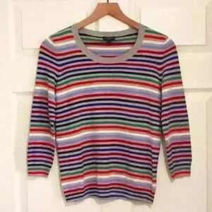 Talbots Sweater Size S Petite Lightweight Crew Neck 3/4 Sleeves Striped Casual